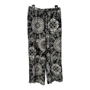 OneWorld Black White Paisley Print Boho Wide Leg Pants Size M. AA18